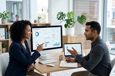 Business professionals reviewing digital visibility and website analytics